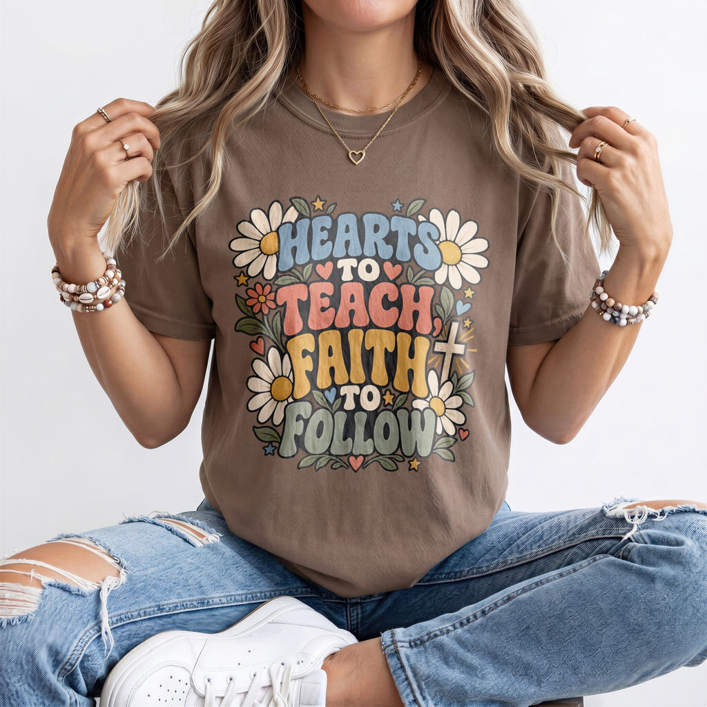 Hearts To Teach, Faith To Follow Kindergarten Teacher Shirt