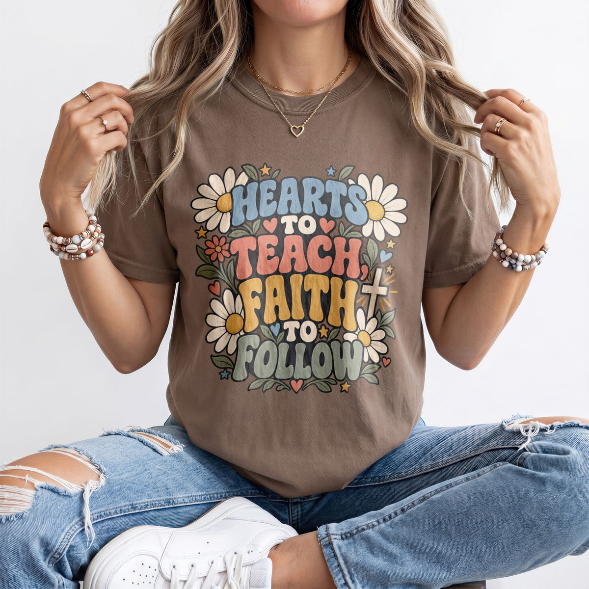 Hearts To Teach, Faith To Follow Kindergarten Teacher Shirt