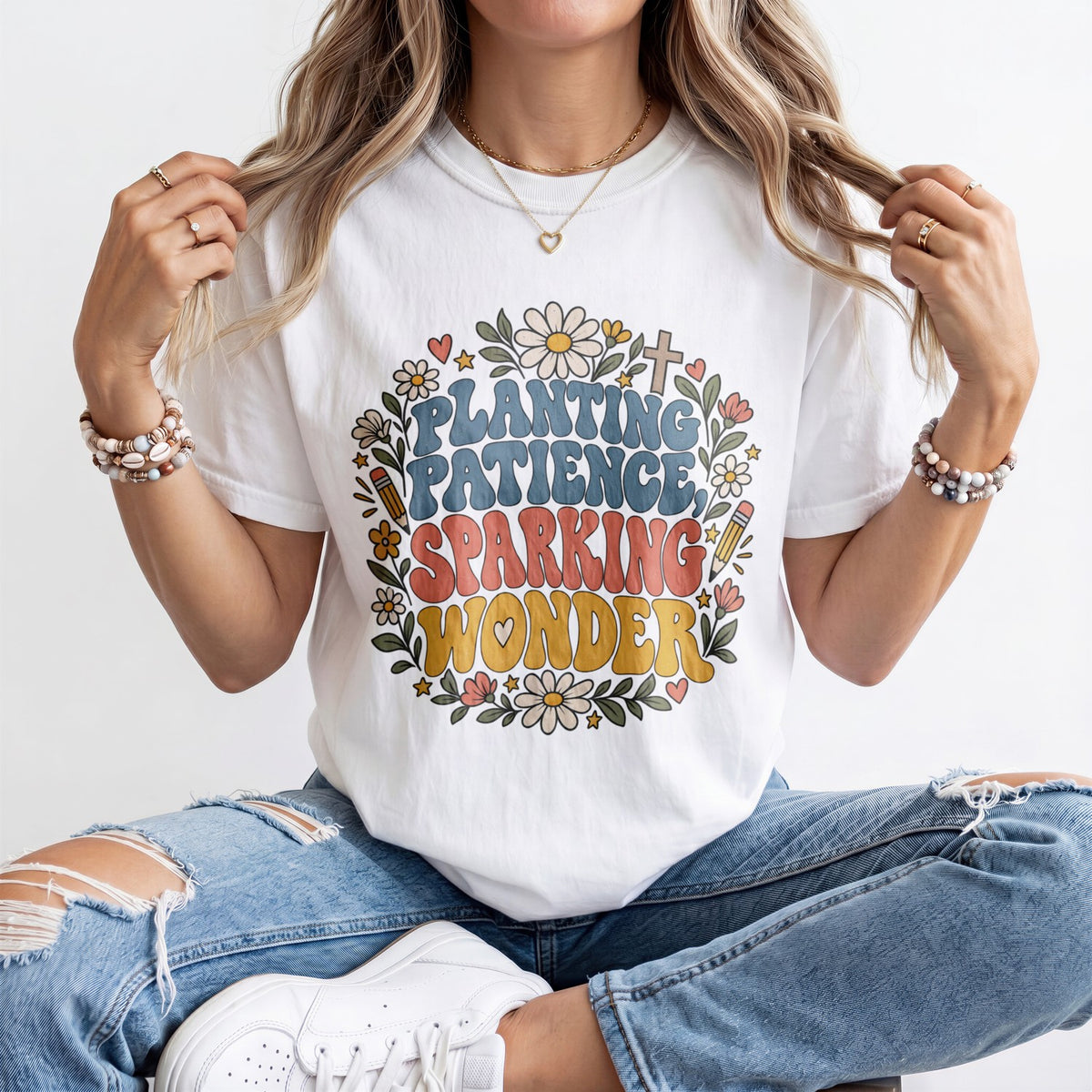 Planting Patience, Sparking Wonder Kindergarten Teacher Shirt