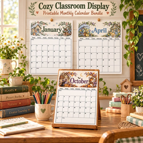 2027 Cottagecore Printable Calendar Bundle | 12 Seasonal Monthly Calendars