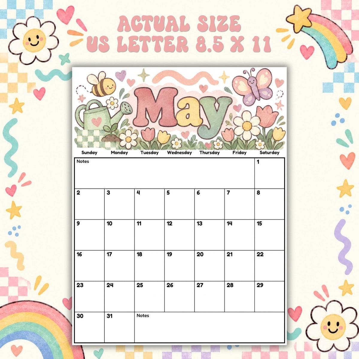 2027 Retro ’90s Printable Calendar Bundle | 12 Seasonal Monthly Calendars