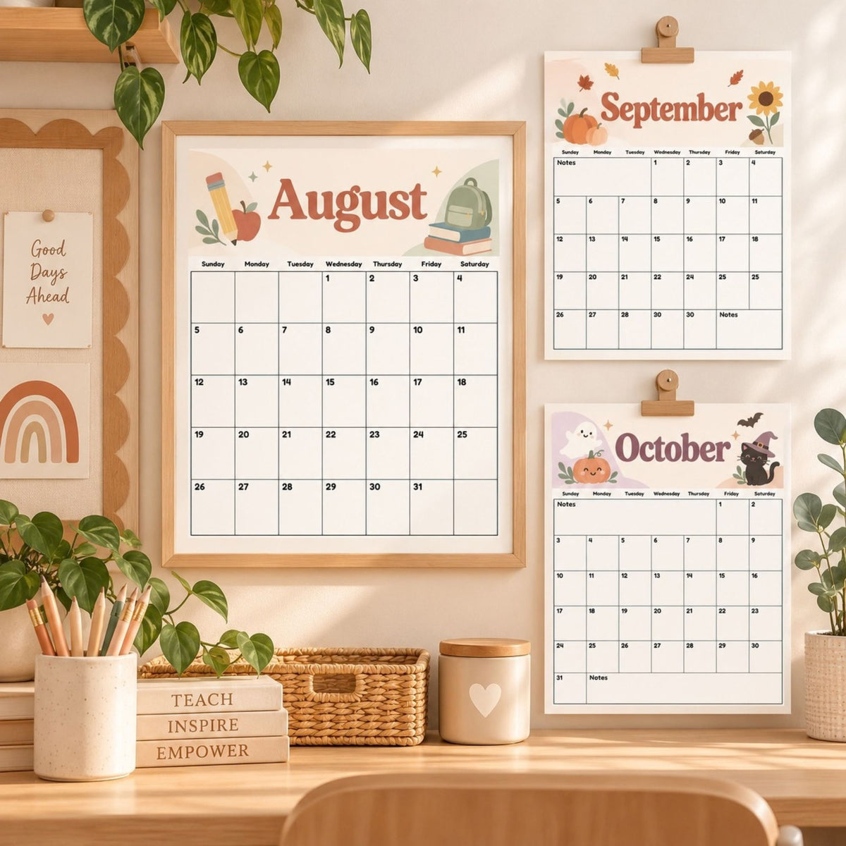 2027 Boho Printable Calendar Bundle | 12 Seasonal Monthly Calendars
