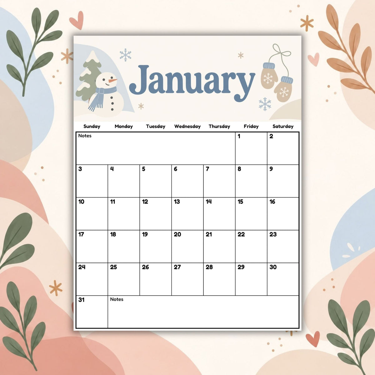 2027 Boho Printable Calendar Bundle | 12 Seasonal Monthly Calendars