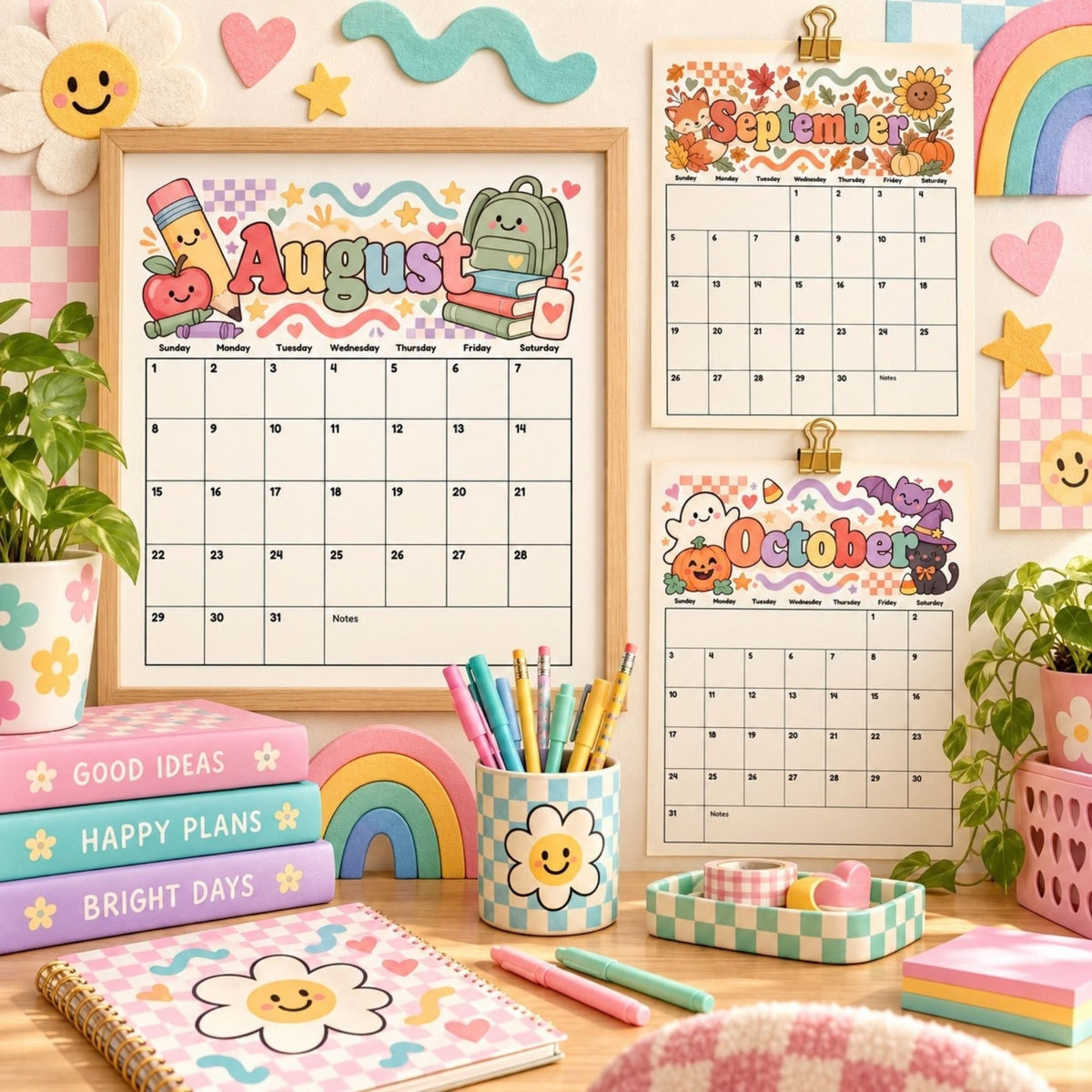 2027 Retro ’90s Printable Calendar Bundle | 12 Seasonal Monthly Calendars