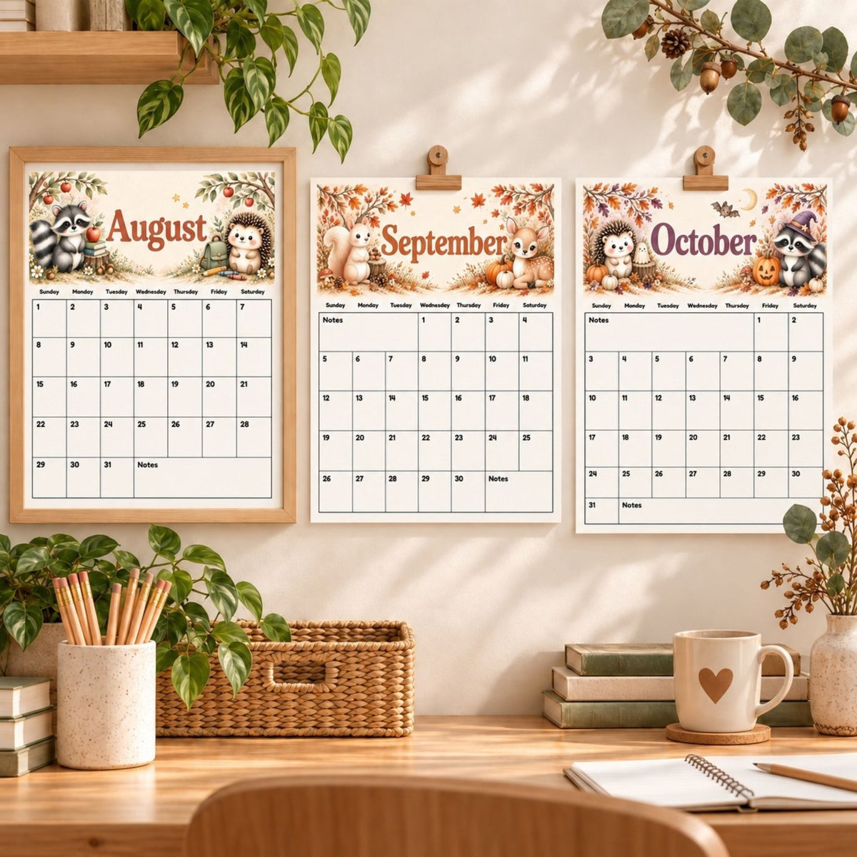 2027 Woodland Animals Printable Calendar Bundle | 12 Monthly Calendars