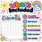 2027 Colorful Printable Calendar Bundle | 12 Seasonal Monthly Calendars
