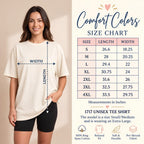 The image is a size chart for a 1717 unisex tee shirt, providing measurements in inches and displaying the shirt's dimensions.